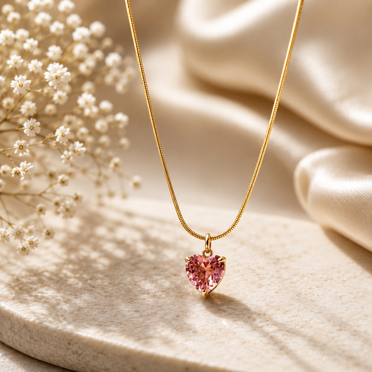 Ruby Amora Heart Necklace – Pink